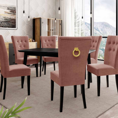 Luxusný jedálenský set NOWEN 3 - čierny / ružový + pozlátené klopadlo