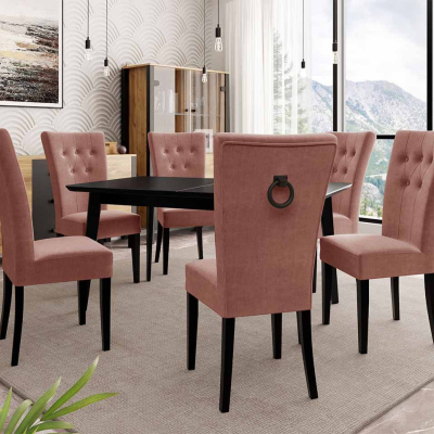 Luxusný jedálenský set NOWEN 3 - čierny / ružový + čierne klopadlo