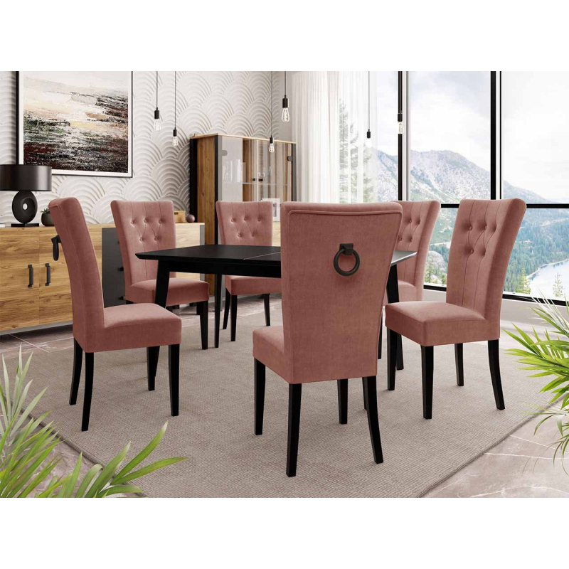 Luxusný jedálenský set NOWEN 3 - čierny / ružový + čierne klopadlo