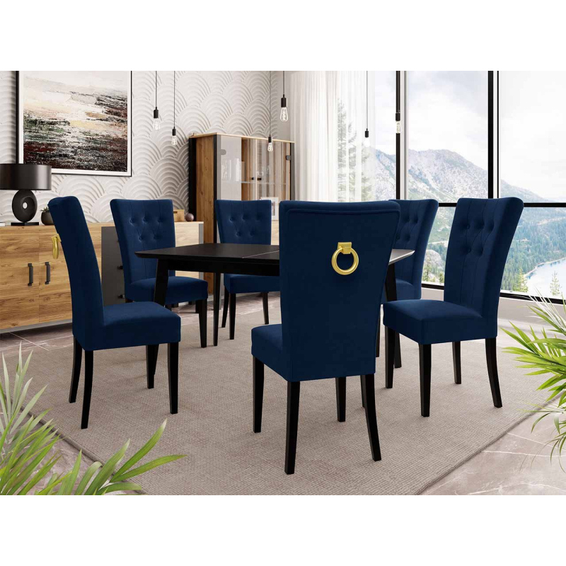 Luxusný jedálenský set NOWEN 3 - čierny / modrý + pozlátené klopadlo