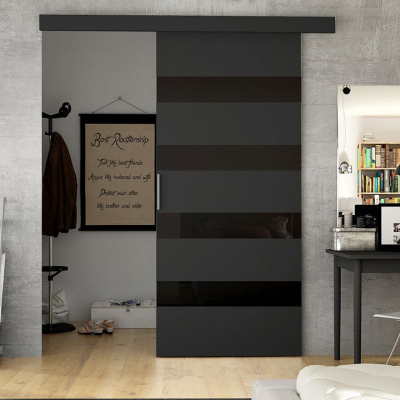 Posuvné dvere SKULEN 5 - 90 cm, čierne / čierne sklo