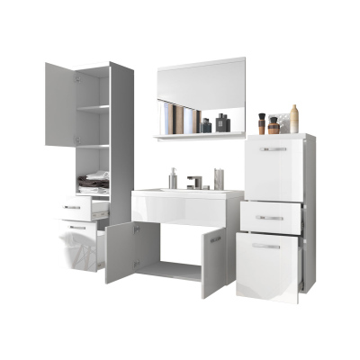 Kúpeľňová zostava s umývadlom WINNA - gaštan / lesklá šedá + batéria Platino ZDARMA