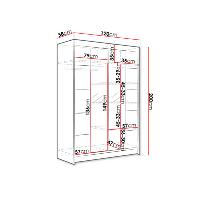 Šatníková skriňa 120 cm so zrkadlom a LED RGB osvetlením SAMANRE 5 - čierna / dub artisan