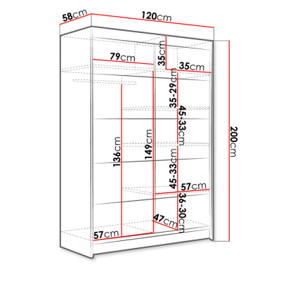 Posuvná šatníková skriňa 120 cm s LED RGB osvetlením SAMANRE 4 - čierna / dub artisan