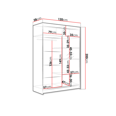 Šatníková skriňa 120 cm s LED RGB osvetlením SAMANRE 3 - čierna / dub artisan