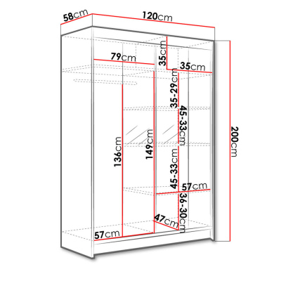 Šatníková skriňa 120 cm so zrkadlom a LED RGB osvetlením SAMANRE 2 - biela / dub artisan