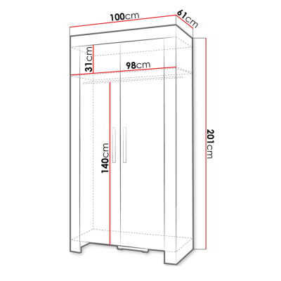 Dvojdverová skriňa so šatníkovou tyčou TAKA - 100 cm, dub sonoma