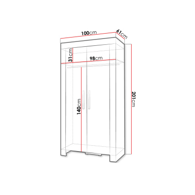 Dvojdverová skriňa so šatníkovou tyčou TAKA - 100 cm, dub sonoma