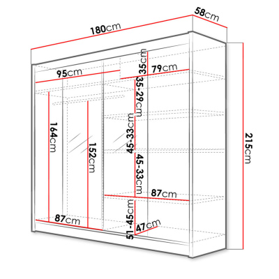 Šatníková skriňa 180 cm so zrkadlom a LED RGB osvetlením VILMA 2 - čierna / dub artisan