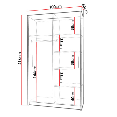 Šatníková skriňa 100 cm s posuvnými dverami FANG - dub sonoma