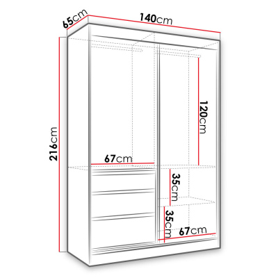 Šatníková skriňa so zrkadlom 140 cm DONG - biela