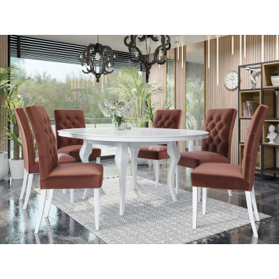 Rozkladací jedálenský stôl 120 cm so 6 stoličkami KRAM 1 - biely / ružový