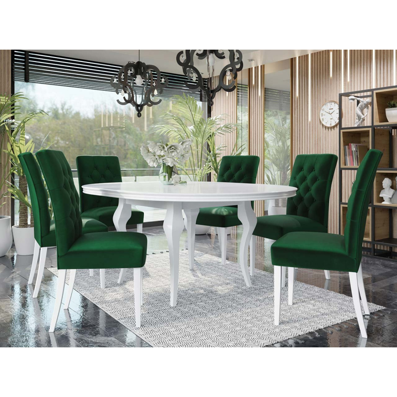 Rozkladací jedálenský stôl 120 cm so 6 stoličkami KRAM 1 - biely / zelený