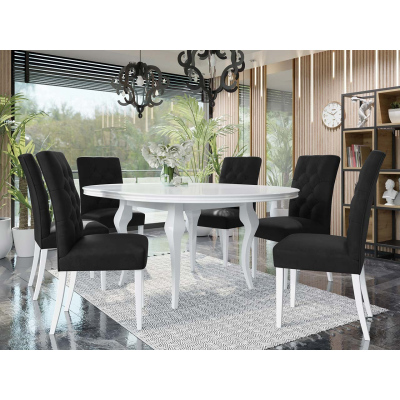 Rozkladací jedálenský stôl 120 cm so 6 stoličkami KRAM 1 - biely / čierny