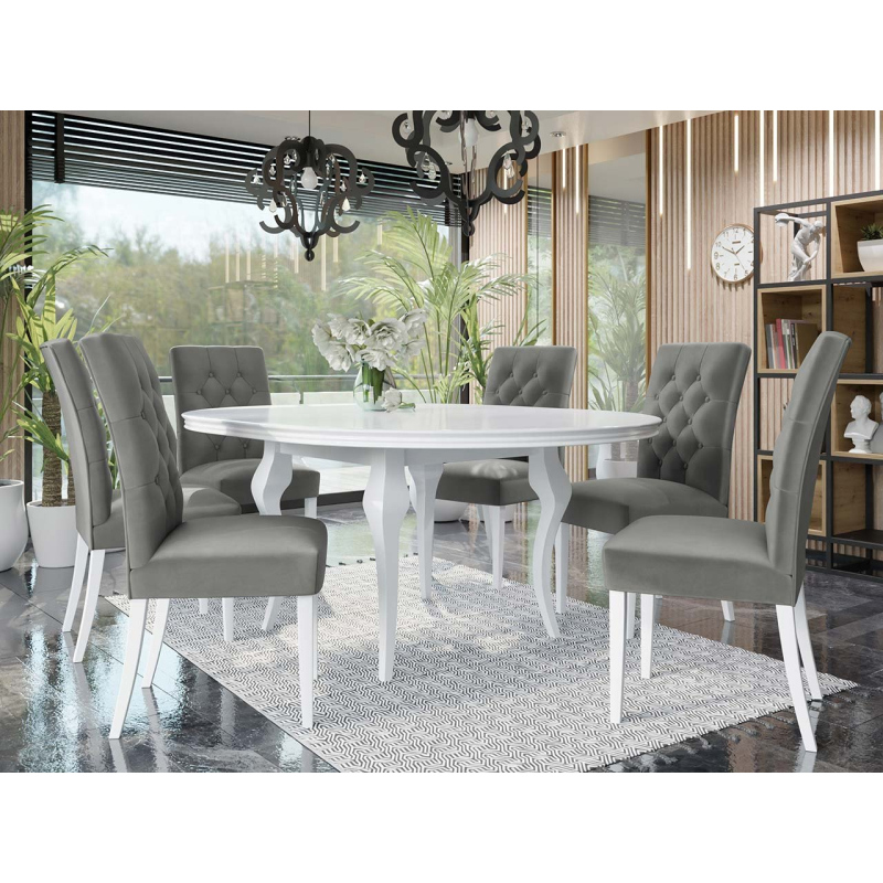 Rozkladací jedálenský stôl 120 cm so 6 stoličkami KRAM 1 - biely / šedý