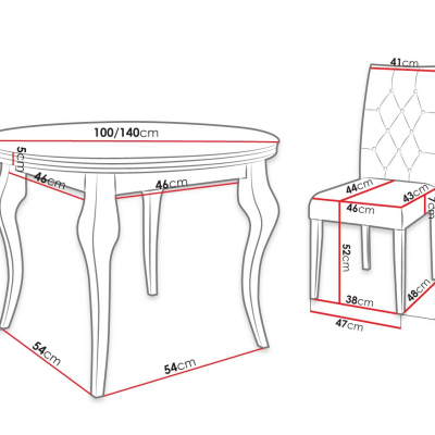 Rozkladací jedálenský stôl 100 cm so 6 stoličkami KRAM 1 - biely / ružový