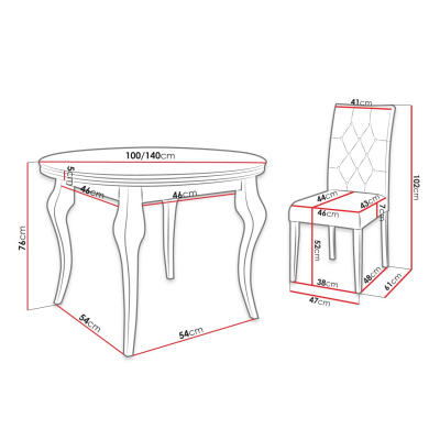 Rozkladací jedálenský stôl 100 cm so 6 stoličkami KRAM 1 - biely / ružový