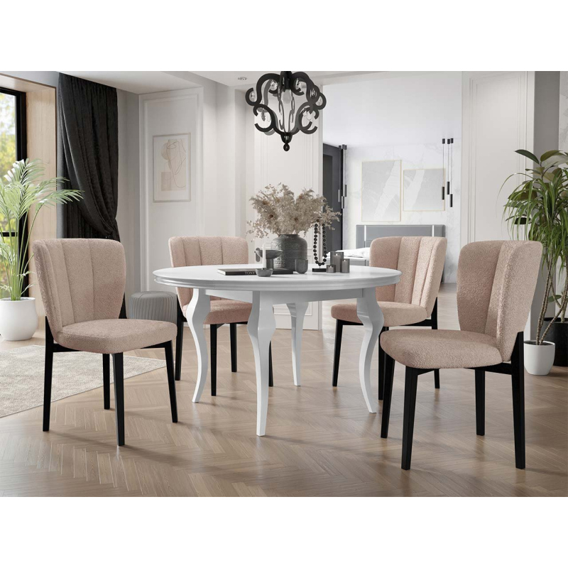 Rozkladací jedálenský stôl 120 cm so 4 stoličkami KRAM 2 - biely / čierny / béžový