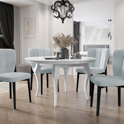 Rozkladací jedálenský stôl 100 cm so 4 stoličkami KRAM 2 - biely / čierny / modrý