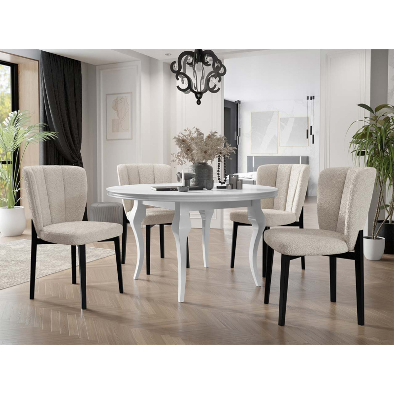 Rozkladací jedálenský stôl 100 cm so 4 stoličkami KRAM 2 - biely / čierny / krémový