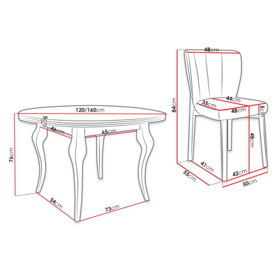 Rozkladací jedálenský stôl 120 cm so 4 stoličkami KRAM 2 - biely / čierny / šedý