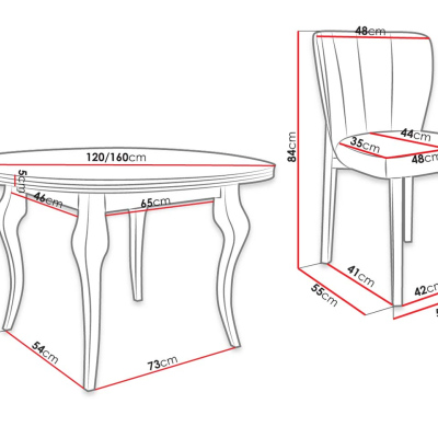 Rozkladací jedálenský stôl 120 cm so 4 stoličkami KRAM 2 - biely / čierny / krémový