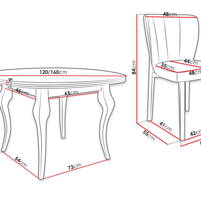 Rozkladací jedálenský stôl 120 cm so 4 stoličkami KRAM 2 - biely / čierny / biely
