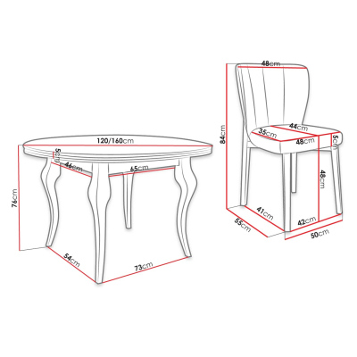 Rozkladací jedálenský stôl 120 cm so 4 stoličkami KRAM 2 - biely / čierny / béžový