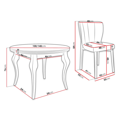 Rozkladací jedálenský stôl 100 cm so 4 stoličkami KRAM 2 - biely / čierny / modrý