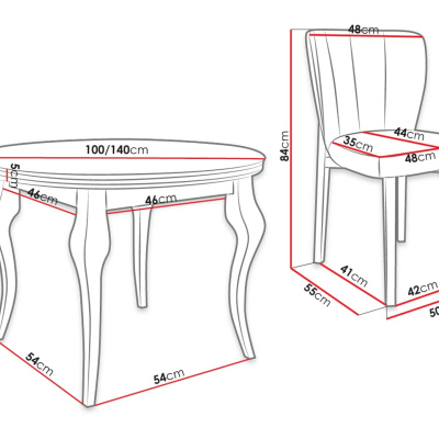 Rozkladací jedálenský stôl 100 cm so 4 stoličkami KRAM 2 - biely / čierny / šedý