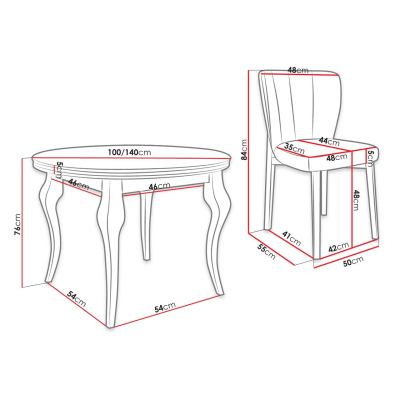 Rozkladací jedálenský stôl 100 cm so 4 stoličkami KRAM 2 - biely / čierny / béžový