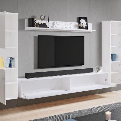 Moderná obývacia stena s LED osvetlením ROSALIO XL - lesklá biela / biela