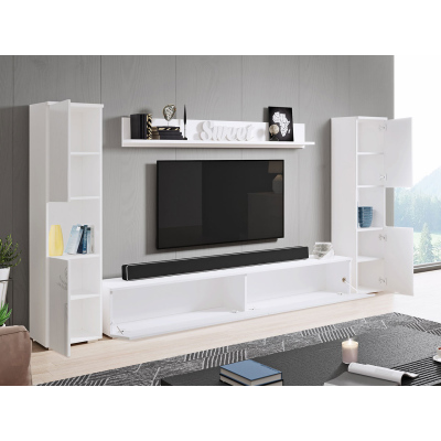 Moderná obývacia stena ROSALIO XL - dub wotan / lesklá biela