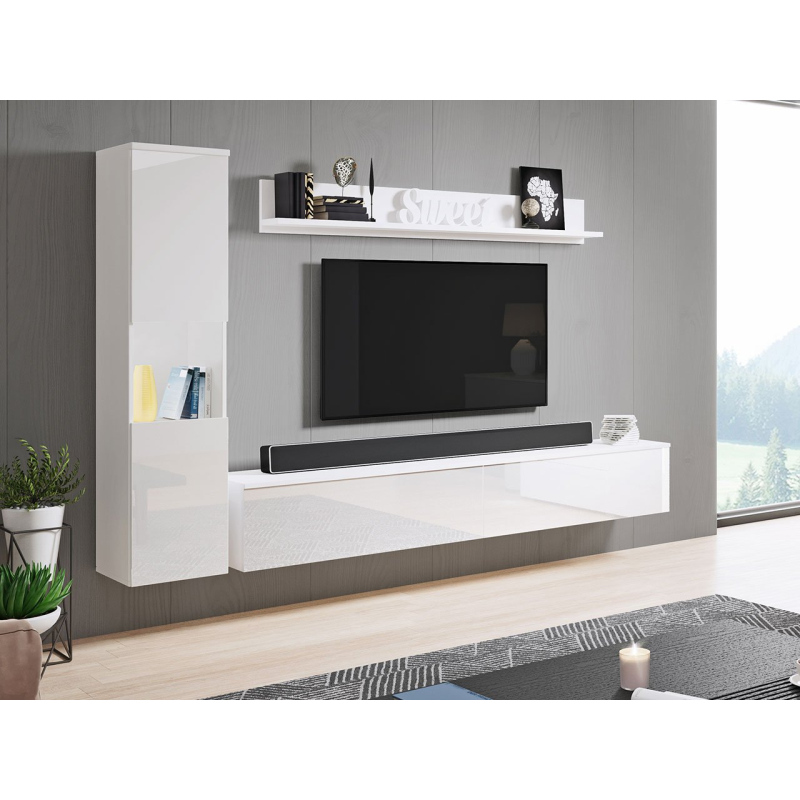 Moderná obývacia stena ROSALIO - lesklá biela / biela