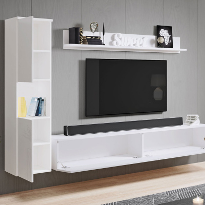 Moderná obývacia stena ROSALIO - lesklá biela / biela