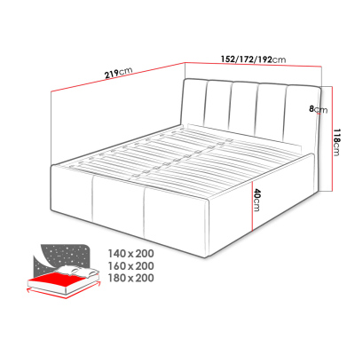 Čalúnená manželská posteľ 160x200 TRALEE - svetlá šedá