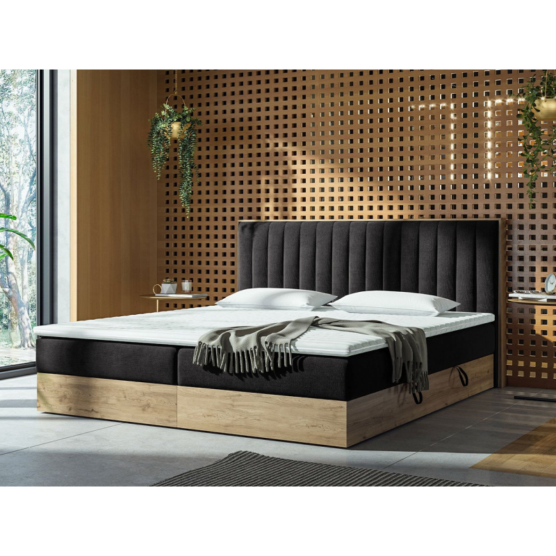 Kontinentálna posteľ 140x200 AGER - čierna / dub zlatý + topper ZDARMA