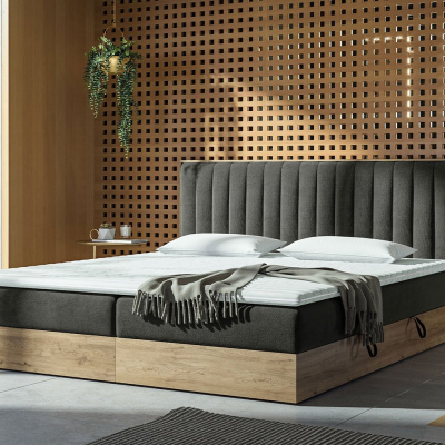 Kontinentálna posteľ 180x200 AGER - šedá / dub zlatý + topper ZDARMA