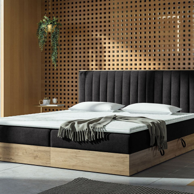 Kontinentálna posteľ 160x200 AGER - čierna / dub zlatý + topper ZDARMA