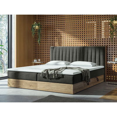Kontinentálna posteľ 140x200 AGER - šedá / dub zlatý + topper ZDARMA