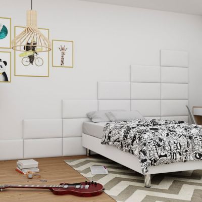 Čalúnená jednolôžková posteľ 90x200 NECHLIN 2 - biela eko koža + panely 60x30 cm ZDARMA