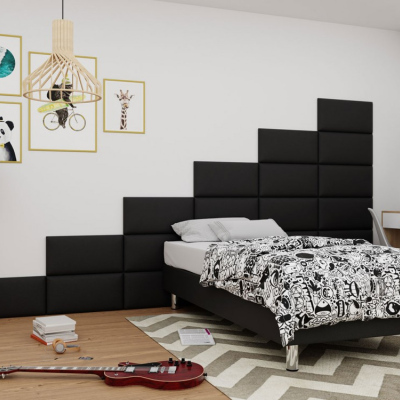 Čalúnená jednolôžková posteľ 90x200 NECHLIN 2 - čierna eko koža + panely 60x30 cm ZDARMA
