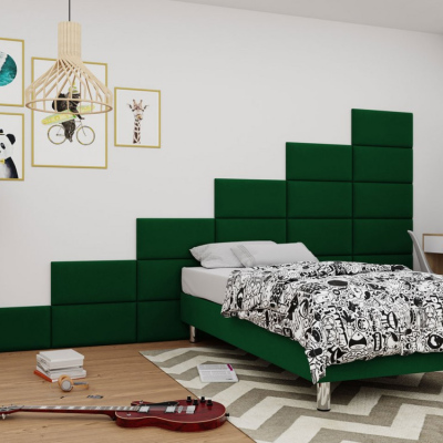 Čalúnená jednolôžková posteľ 90x200 NECHLIN 2 - zelená + panely 60x30 cm ZDARMA
