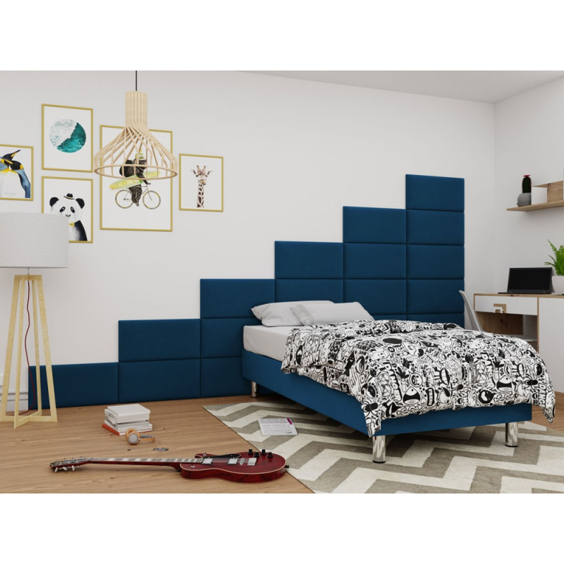 Čalúnená jednolôžková posteľ 90x200 NECHLIN 2 - modrá + panely 60x30 cm ZDARMA