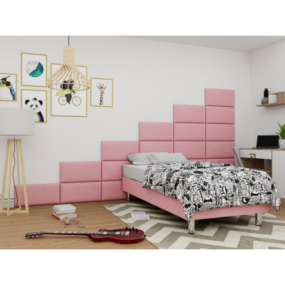 Čalúnená jednolôžková posteľ 90x200 NECHLIN 2 - ružová + panely 60x30 cm ZDARMA