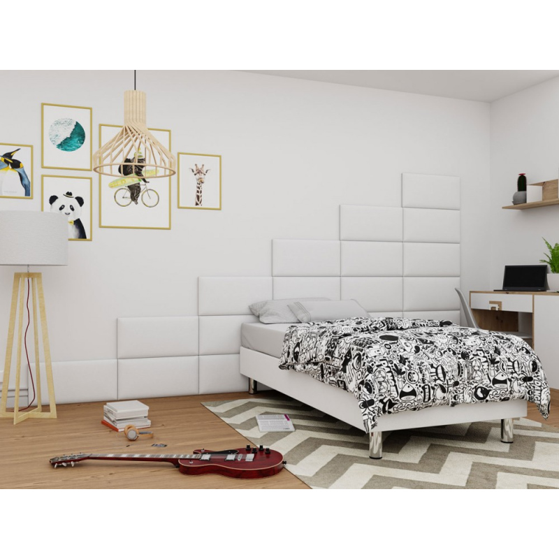 Čalúnená jednolôžková posteľ 120x200 NECHLIN 2 - biela eko koža + panely 60x30 cm ZDARMA