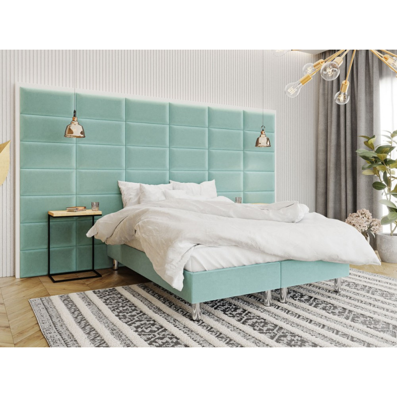 Čalúnená manželská posteľ 140x200 NECHLIN 2 - mentolová + panely 60x30 cm ZDARMA