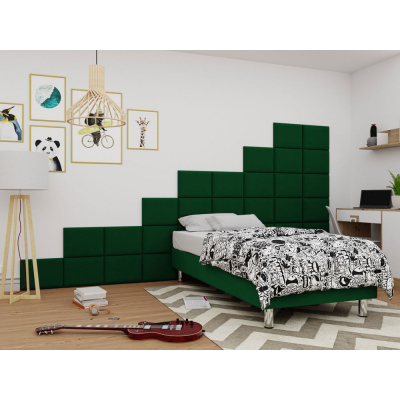 Čalúnená jednolôžková posteľ 90x200 NECHLIN 2 - zelená + panely 40x30 cm ZDARMA