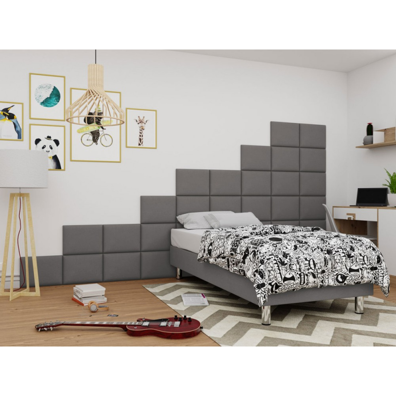 Čalúnená jednolôžková posteľ 90x200 NECHLIN 2 - šedá + panely 40x30 cm ZDARMA