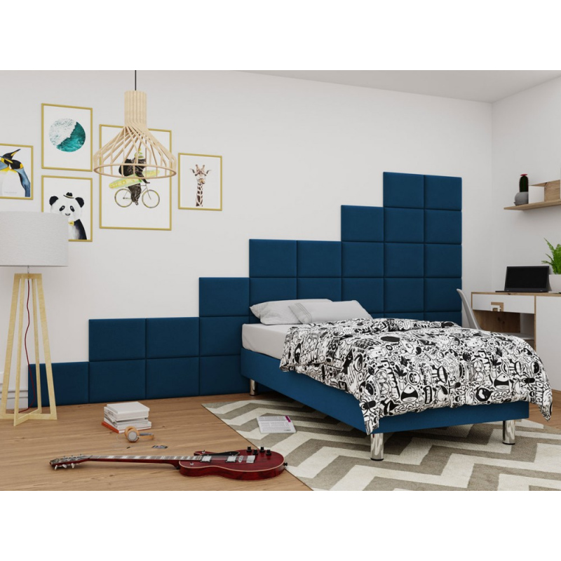 Čalúnená jednolôžková posteľ 90x200 NECHLIN 2 - modrá + panely 40x30 cm ZDARMA
